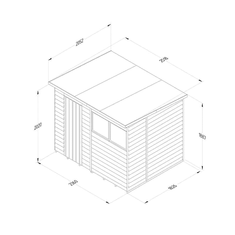 8' x 6' Forest 4Life 25yr Guarantee Overlap Pressure Treated Pent Wooden Shed (2.51m x 2.04m) With 8x6 Wooden Shed Base Kit