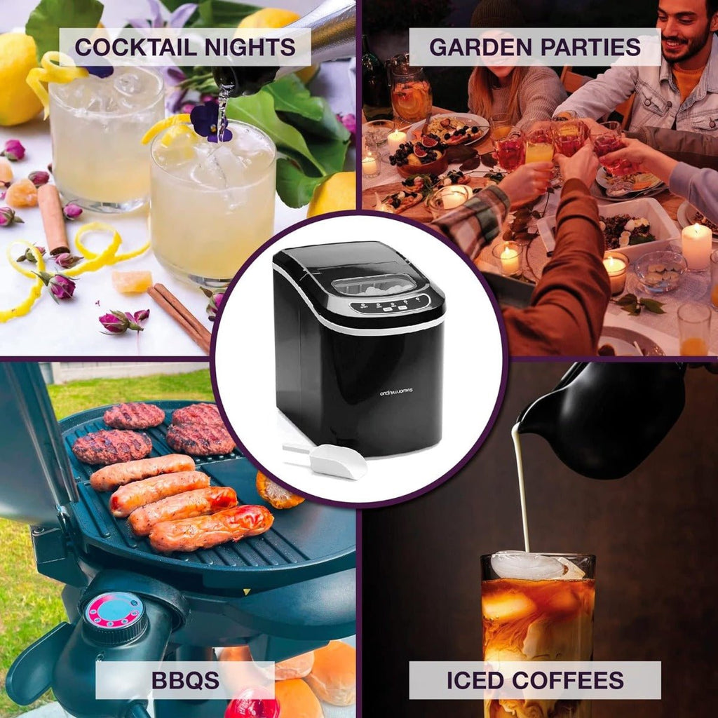 Andrew James 220 volt ice maker Countertop Ice cube maker 2.2 Liter 12KG in 24 Hours ice maker BLACK 220v 50hz 240 volts 50 hz
