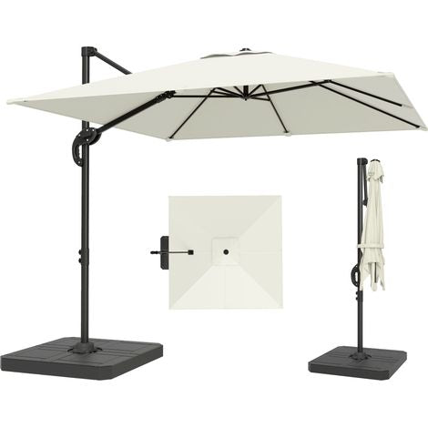 Outsunny 2.4 x 2.4 m Cantilever Parasol with Umbrella Weights, UPF50+ Offset Outdoor Umbrella w/ Easy Tilt Adjustment